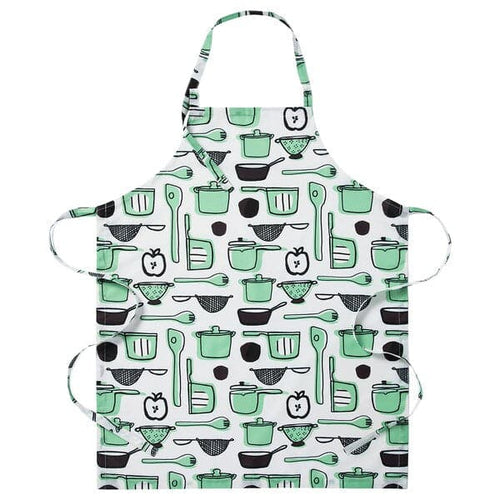 RINNIG - Apron, white/green/patterned, 69x85 cm