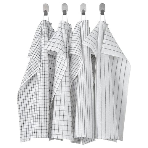 RINNIG - Tea towel, white/dark grey/patterned, 45x60 cm