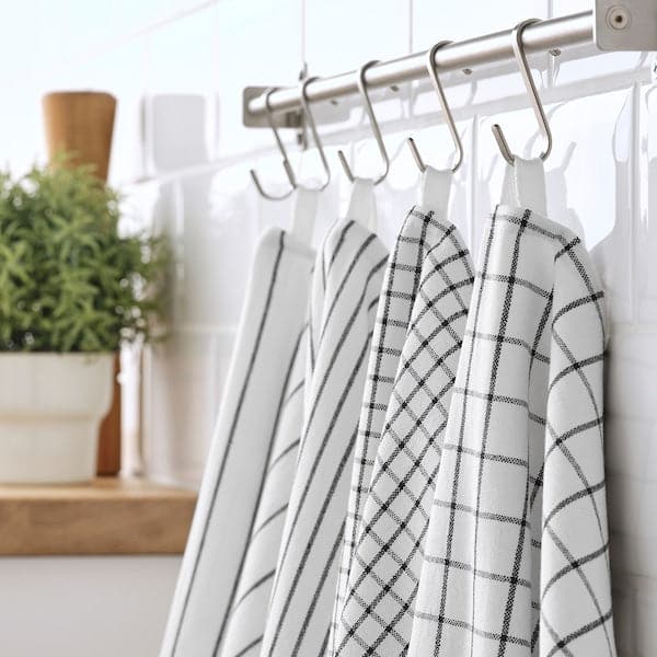 Ikea RINNIG - Tea towel, white/dark grey/patterned, 45x60 cm