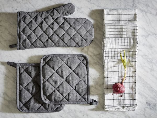 Ikea RINNIG - Tea towel, white/dark grey/patterned, 45x60 cm