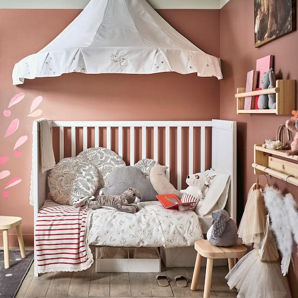 Ikea RÖDHAKE - Duvet cover 1 pillowcase for cot, rabbit pattern/white/beige, 110x125/35x55 cm