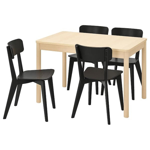 RÖNNINGE / LISABO - Table and 4 chairs, birch/black, 118/173 cm
