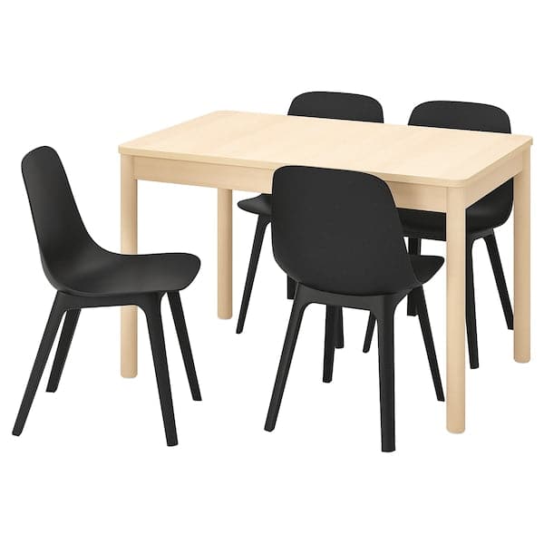 RÖNNINGE / ODGER - Table and 4 chairs, birch/anthracite, 118/173 cm - best price from Maltashopper.com 09429059