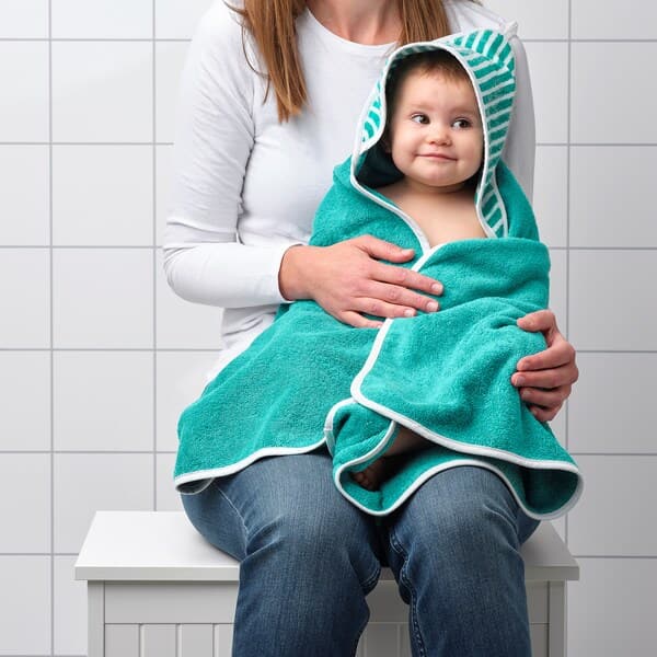 Ikea RÖRANDE - Towel with hood, striped/green