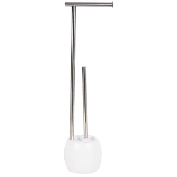 TOILET ROLL HOLDER AND TOILET BRUSH RONDO SENSEA D 13,5, H 60,5 CM RESIN WHITE AND STAINLESS STEEL