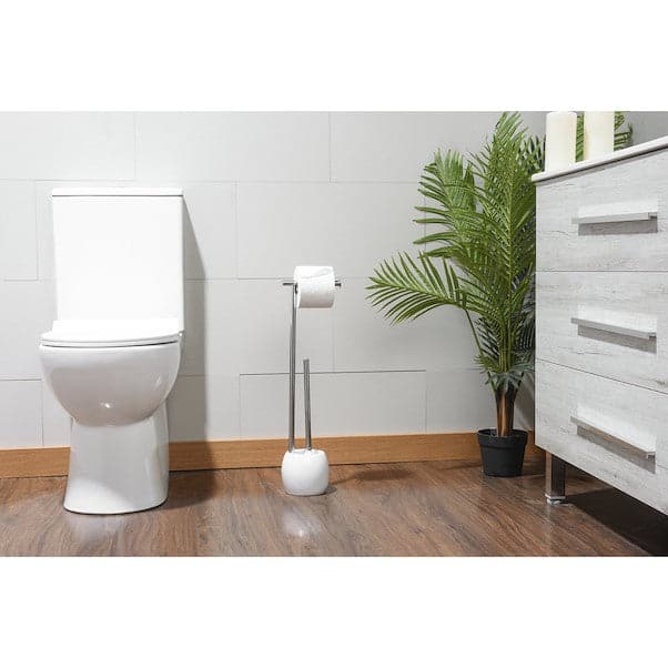 TOILET ROLL HOLDER AND TOILET BRUSH RONDO SENSEA D 13,5, H 60,5 CM RESIN WHITE AND STAINLESS STEEL