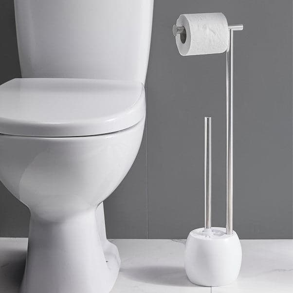 Bricocenter TOILET ROLL HOLDER AND TOILET BRUSH RONDO SENSEA D 13,5, H 60,5 CM RESIN WHITE AND STAINLESS STEEL