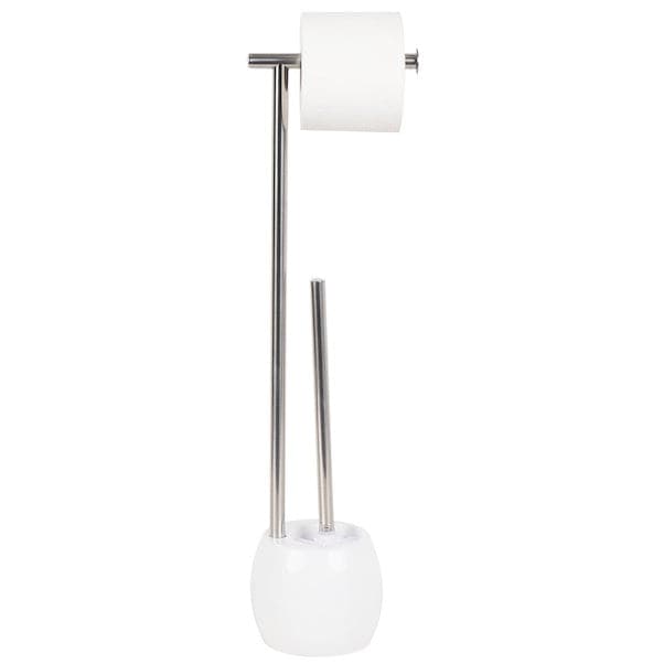 TOILET ROLL HOLDER AND TOILET BRUSH RONDO SENSEA D 13,5, H 60,5 CM RESIN WHITE AND STAINLESS STEEL