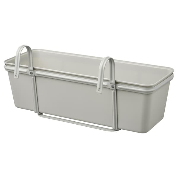 ROSENKÅL - Flower box with holder, outdoor light grey, 48x18 cm