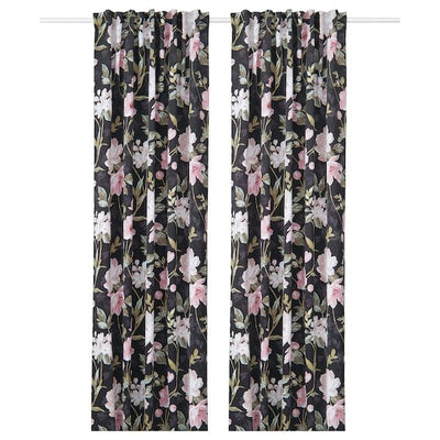 ROSENMOTT Blackout curtain, 1 pair - black/floral pattern 145x300 cm - best price from Maltashopper.com 50463007