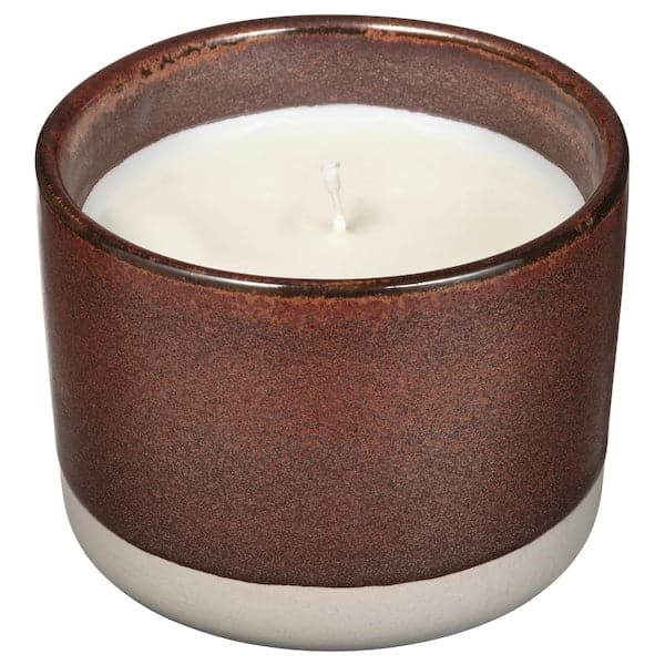 ROSENSLÅN - Scented candle in ceramic jar, amber & rose/red/brown