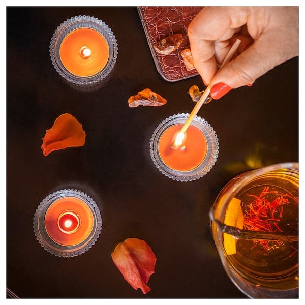ROSENSLÅN - Scented tealight, amber & rose/red/brown
