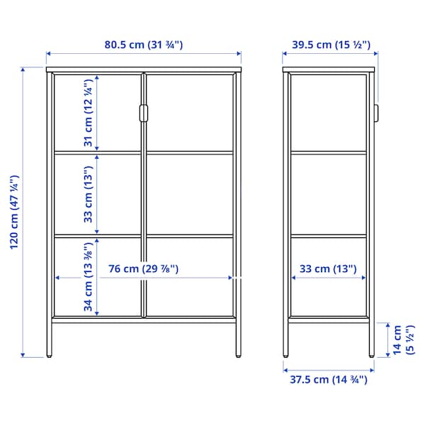 RUDSTA - Glass-door cabinet, anthracite, 80x37x120 cm - best price from Maltashopper.com 50450137