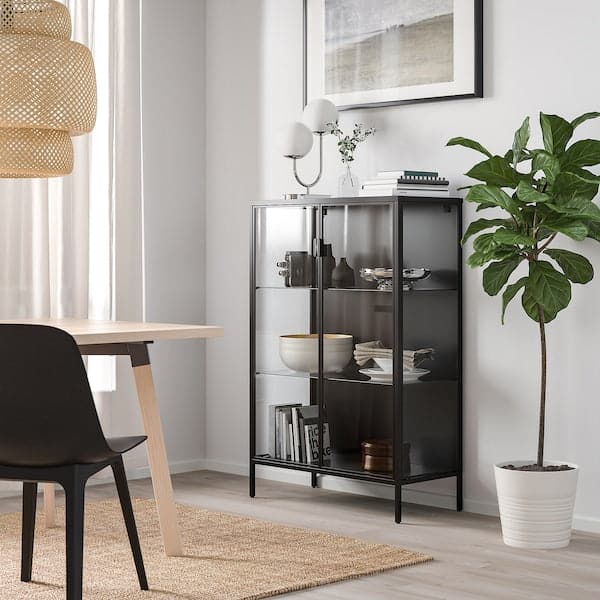 RUDSTA - Glass-door cabinet, anthracite, 80x37x120 cm - best price from Maltashopper.com 50450137