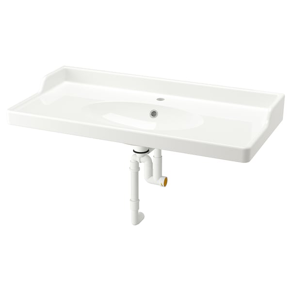 RUTSJÖN - Wash-basin with water trap, white, 102x49 cm