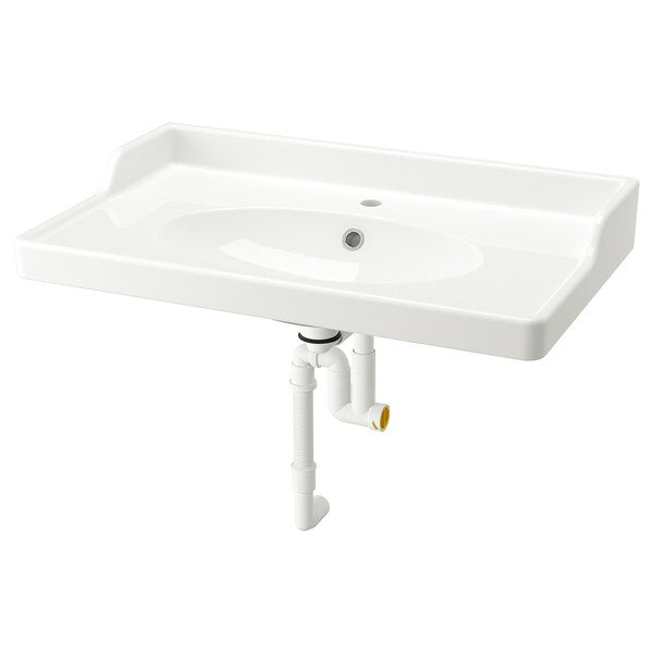 RUTSJÖN - Wash-basin with water trap, white, 82x49 cm - best price from Maltashopper.com 69516765