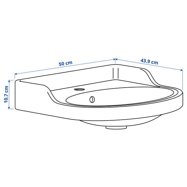 Ikea RUTSJÖN - Semi-recessed wash-basin w watr trp, white, 50x44 cm