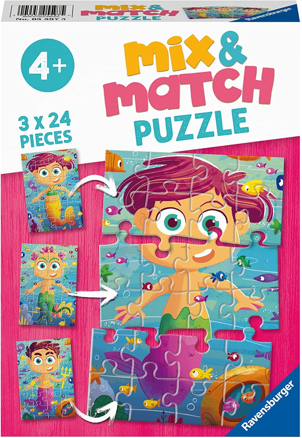 3 Puzzles Of 24 Pieces Mix & Match Little Mermaids And Sea Monsters