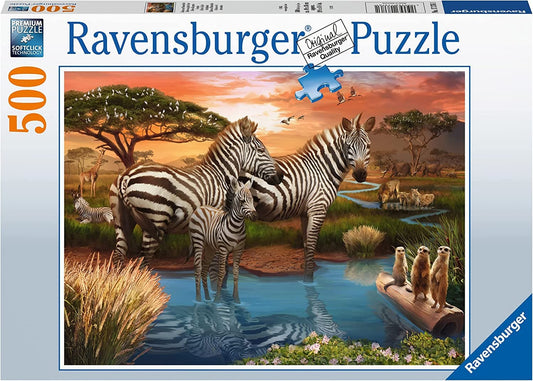 500 Piece Jigsaw Puzzle - Zebras at the Waterhole