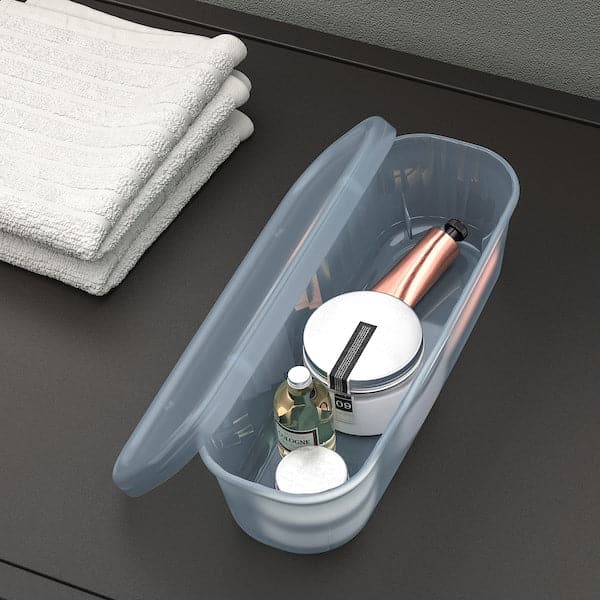 Ikea RYKTA - Storage box with lid, transparent grey-blue, 9x24x7 cm/0.5 l