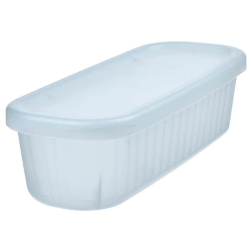 RYKTA - Storage box with lid, transparent grey-blue, 9x24x7 cm/0.5 l