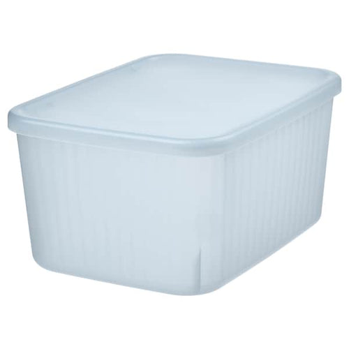 RYKTA - Storage box with lid, transparent grey-blue, 18x24x12 cm/3.5 l