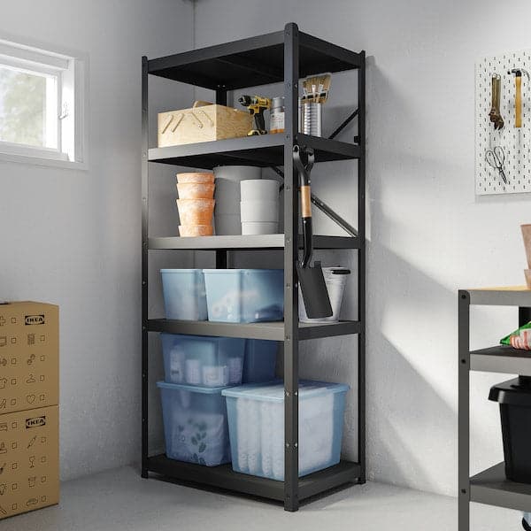 RYKTA - Storage box with lid, transparent grey-blue, 36x50x35 cm/44.5 l - best price from Maltashopper.com 00533201