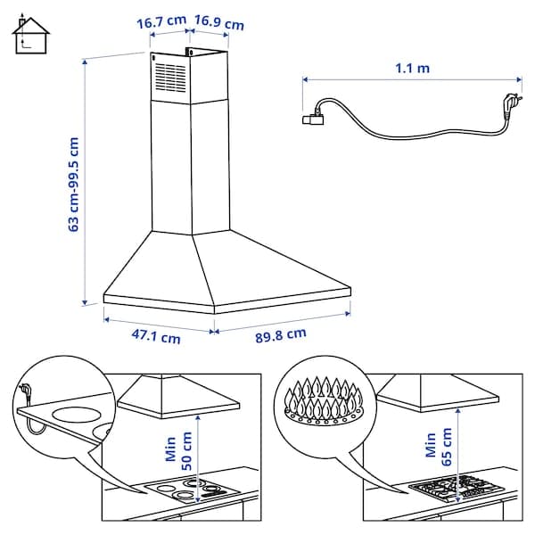 RYTMISK Hood to be fixed to the wall - stainless steel 90 cm , 90 cm - best price from Maltashopper.com 70389342