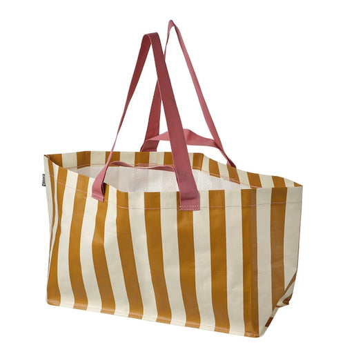 SÄCKKÄRRA - Carrier bag, off-white/yellow-brown/striped, 18x45x28 cm/22 l