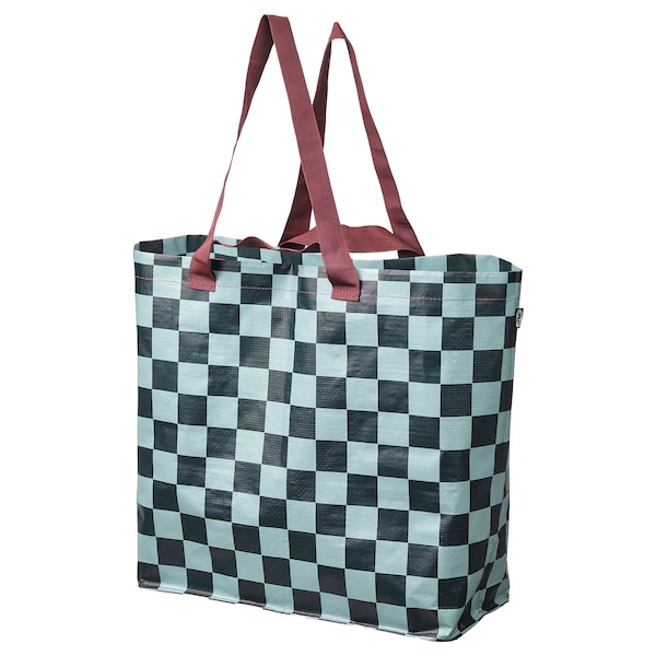 SÄCKKÄRRA - Carrier bag, black-blue/light grey-turquoise check pattern, 18x45x45 cm/36 l - best price from Maltashopper.com 60572954