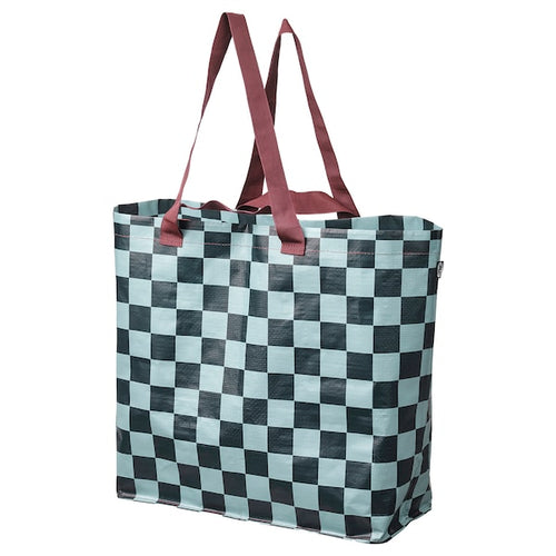 SÄCKKÄRRA - Carrier bag, black-blue/light grey-turquoise check pattern, 18x45x45 cm/36 l