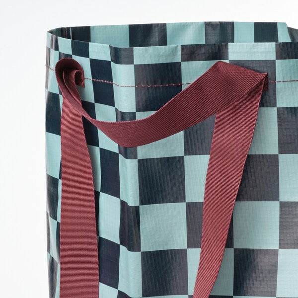 SÄCKKÄRRA - Carrier bag, black-blue/light grey-turquoise check pattern, 18x45x45 cm/36 l - best price from Maltashopper.com 60572954
