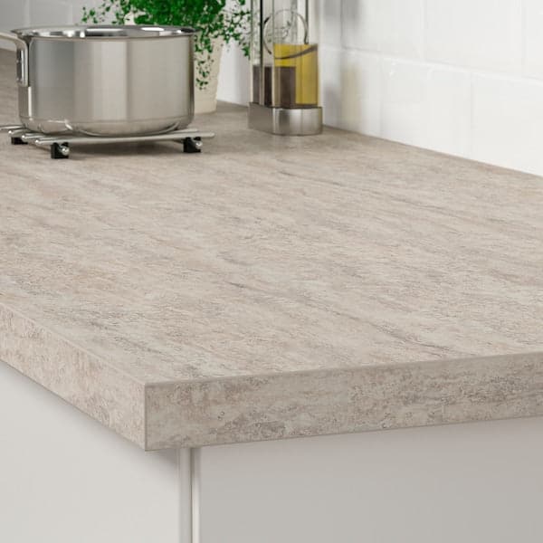 SÄLJAN - Worktop, beige stone effect/laminate