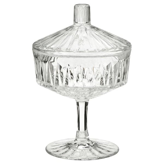 Ikea SÄLLSKAPLIG - Bowl with lid, clear glass/patterned, 10 cm