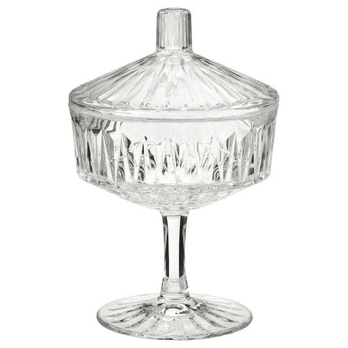 SÄLLSKAPLIG - Bowl with lid, clear glass/patterned, 10 cm