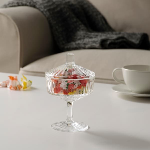 Ikea SÄLLSKAPLIG - Bowl with lid, clear glass/patterned, 10 cm