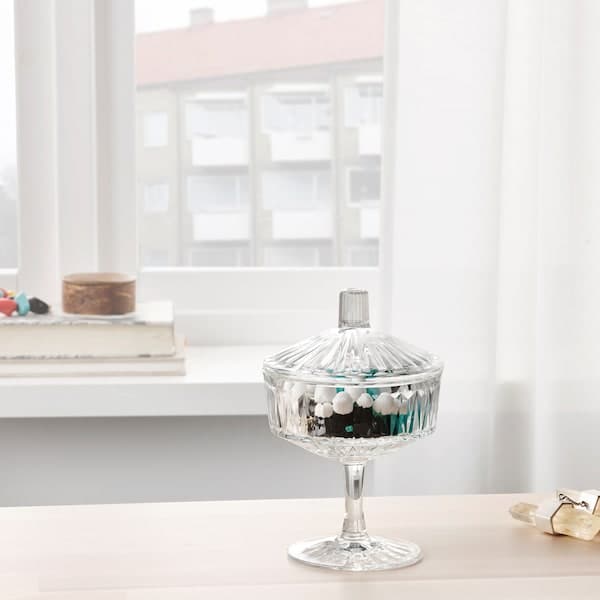 Ikea SÄLLSKAPLIG - Bowl with lid, clear glass/patterned, 10 cm