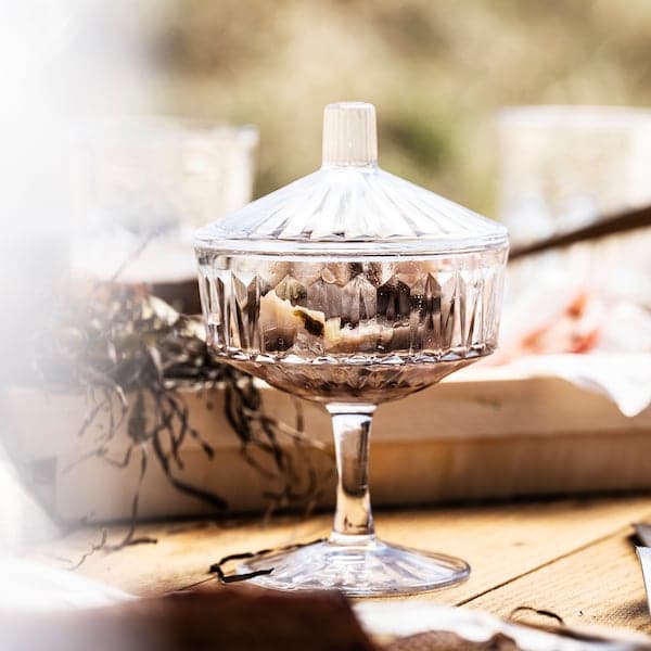 Ikea SÄLLSKAPLIG - Bowl with lid, clear glass/patterned, 10 cm