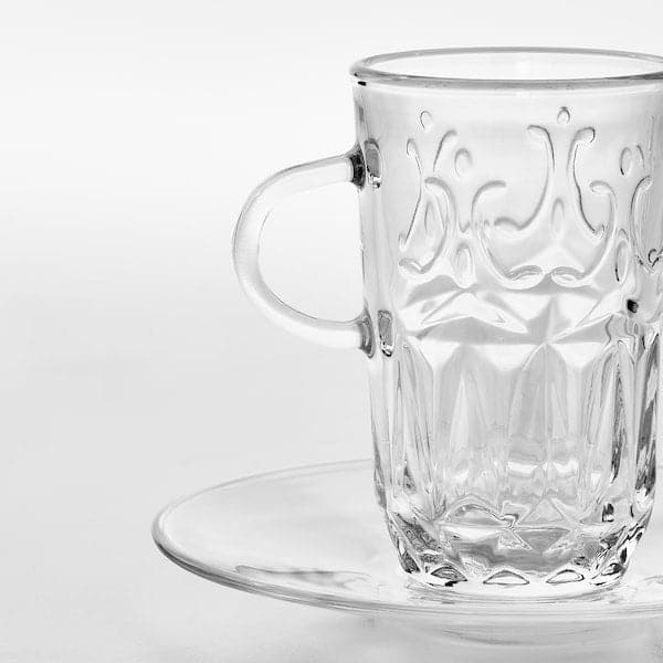 SÄLLSKAPLIG Cup and saucer - transparent/fancy glass 7 cl , 7 cl - best price from Maltashopper.com 50478004