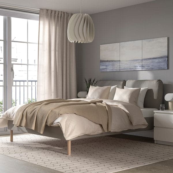 SAGESUND - Upholstered bed frame, Diseröd brown/Lönset, , 160x200 cm - best price from Maltashopper.com 19496500