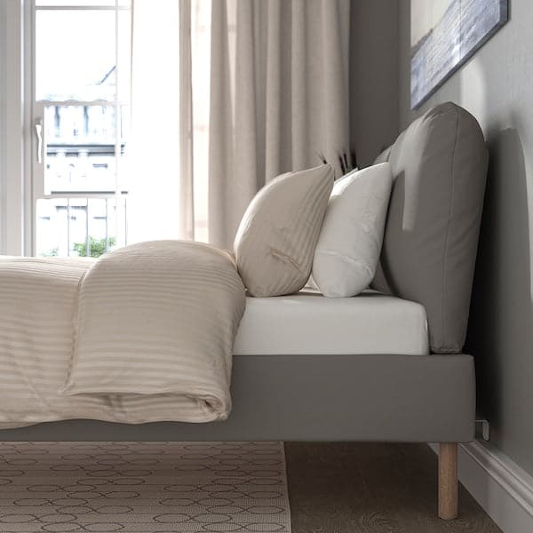 SAGESUND - Upholstered bed frame, Diseröd brown/Luröy, , 140x200 cm - best price from Maltashopper.com 99496474