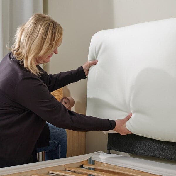 SAGESUND - Upholstered bed frame, Gräsbo white/Lindbåden, , 160x200 cm - best price from Maltashopper.com 89502687