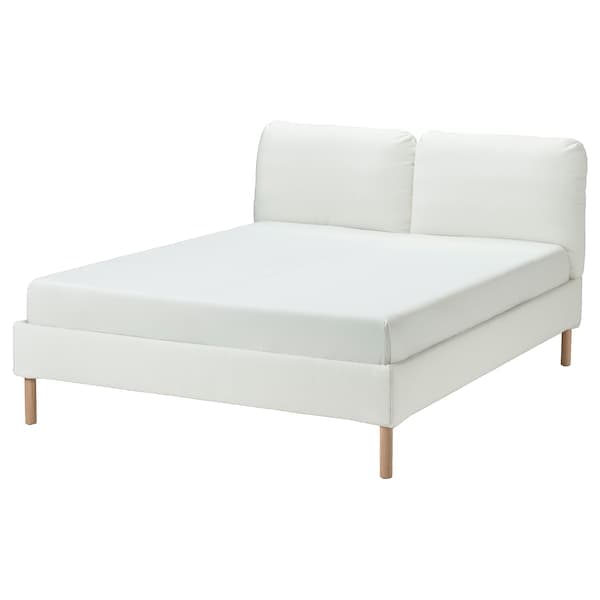 SAGESUND - Upholstered bed frame, Gräsbo white/Lindbåden, , 140x200 cm - best price from Maltashopper.com 29502708