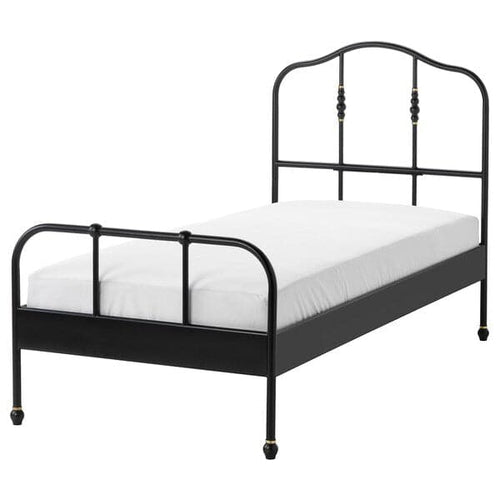 SAGSTUA Bed frame, black/Lindbåden, 90x200 cm