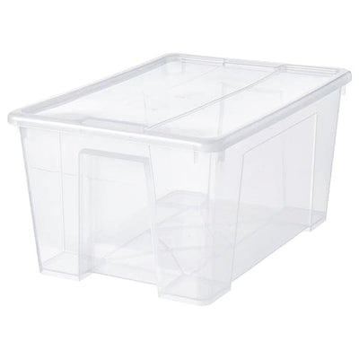 RYKTA Storage box with lid - transparent grey-blue 24x36x23 cm/14.5 l