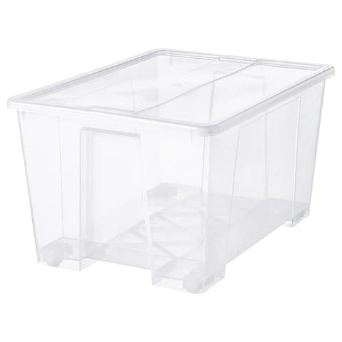 SAMLA - Box with lid, transparent, 79x57x43 cm/130 l