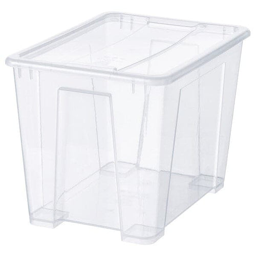 SAMLA - Box with lid, transparent, 39x28x28 cm/22 l