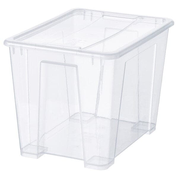 SAMLA - Box with lid, transparent, 39x28x28 cm/22 l