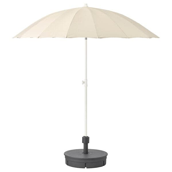 SAMSÖ - Parasol with base, beige/Grytö dark grey, 200 cm