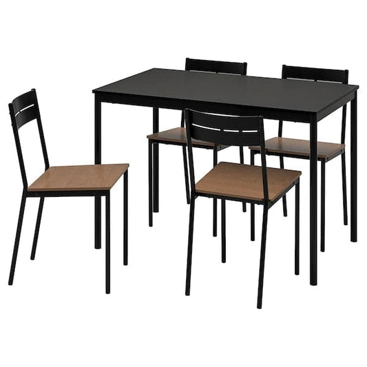 Ikea SANDSBERG / SANDSBERG - Table and 4 chairs, black/black, 110x67 cm